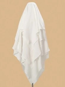 1pc Women's Fashion Solid Color Chiffon Three-Layer Scarf Shawl Hijab Suitable For Daily Wear, Abaya Matching Robe Breathable Under Cap - White - View 4