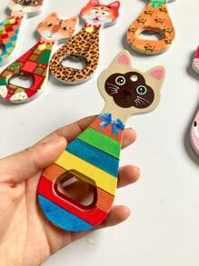 1pc Customizable Cute Cat Or Dog Head Embossed Gold Foil Art Dual-Use Bottle Opener And Fridge Magnet For Home Decoration, Daily Use Or Festival Gifts Birthday Graduation