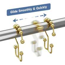 12pcs Gold Color Metal Shower Curtain Hooks With Sliding Rolling Balls For Durability, Waterproof And Rustproof, Decorative Bath Curtain Double Hooks For Window And Shower Curtains Home Bathroom Decor Fall Decor Bathroom Accessories Back To School