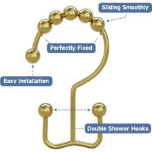 12pcs Gold Color Metal Shower Curtain Hooks With Sliding Rolling Balls For Durability, Waterproof And Rustproof, Decorative Bath Curtain Double Hooks For Window And Shower Curtains Home Bathroom Decor Fall Decor Bathroom Accessories Back To School