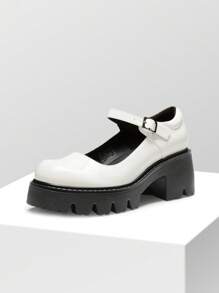 Women's Mary Janes Shoes For Women, Platform Dress Low Heel Chunky Pumps Round Toe Ankle Strap Pumps Shoes Oxfords - 白色 - 查看 3