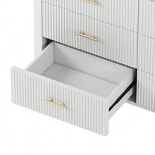 MERAX 6 Drawer Dresser With Metal Handle For Bedroom, Storage Cabinet With Vertical Stripe Finish Drawer, Black/White - trắng - Xem 7