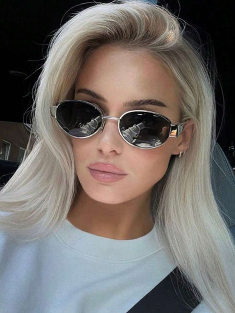 Lunettes de soleil ovales à la mode pour femmes 2024. Marque de luxe, monture métallique. Lunettes de soleil rondes classiques et vintages. Élégantes lunettes de soleil pour femmes. Accessoires de plage. Lunettes de soleil pour femmes. Lunettes de soleil, ombres , tenue élégante, sorties en famille, voyages, vacances, été, plage, vacances, extérieur, voyages - Gris - Voir 1