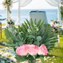 10/20 pièces 33,9 cm Fausses feuilles de palmier tropical avec tiges, plante tropicale artificielle, imitation de feuilles de Monstera, décorations de fête hawaïenne luau, Saint-Valentin, cadeau