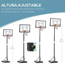 HOMCOM Canasta de Baloncesto con Soporte Móvil con Ruedas Aro de Basket Ajustable en Altura con Base Rellenable para Niños y Adultos 90x165x302-352 cm Negro - Negro - Ver 2