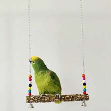 中大型鸚鵡玩具胡椒木立杆 With 鞦韆,公雞和母雞玩具,胡椒木棲木,鞦韆框,橋和梯子,隨機顏色 - 棕色 - 查看 11