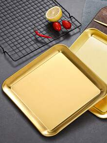 1入不鏽鋼方形托盤,極簡主義金色食物盤,適用於家庭 - 金色 - 查看 5