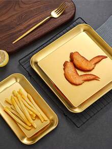 1入不鏽鋼方形托盤,極簡主義金色食物盤,適用於家庭 - 金色 - 查看 3