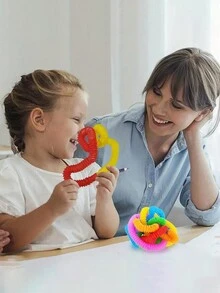 10入組隨機顏色感官彈性拉伸管,diy波浪管建築積木教育玩具