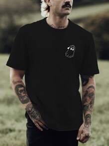 Camiseta Masculina Adulto e Infantil Estampada Fantasma de Boné 100% Algodão - Preto - Visão 1