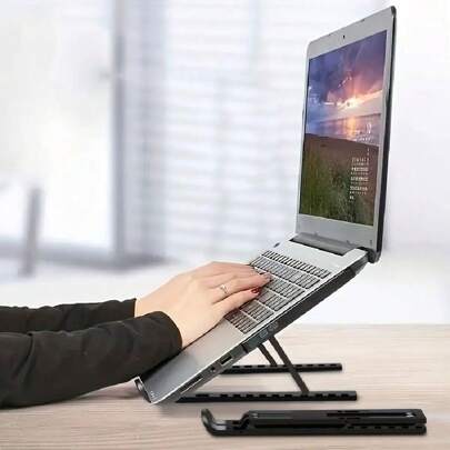 Transform Your Workspace: Sleek, Foldable & Clip-Secure Laptop Stand For Improved Cooling, Ergonomic Posture, And Space Efficiency
