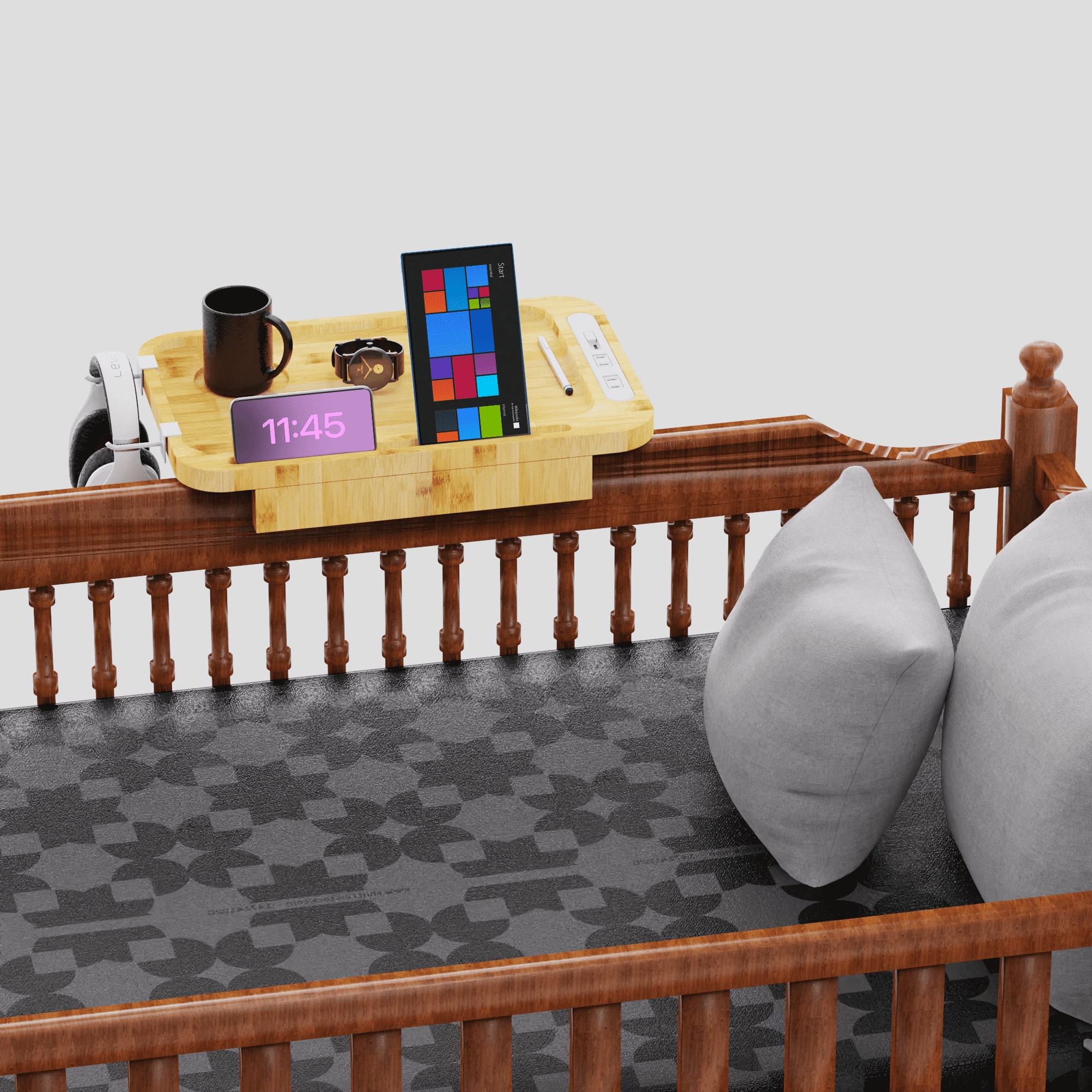 Bedside Shelf With USB Charging Port, Cup Holder, And AC Outlets