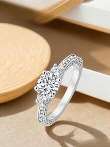 1 件时尚精致华丽个性化独特白色圆形戒指，适合女士情人节约会、求婚、婚礼、订婚、惊喜仪式礼物 - 銀色 - 查看 2