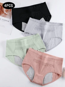 女士4入組高腰生理防漏三角褲，用於經期。 - 粉色 - 查看 1