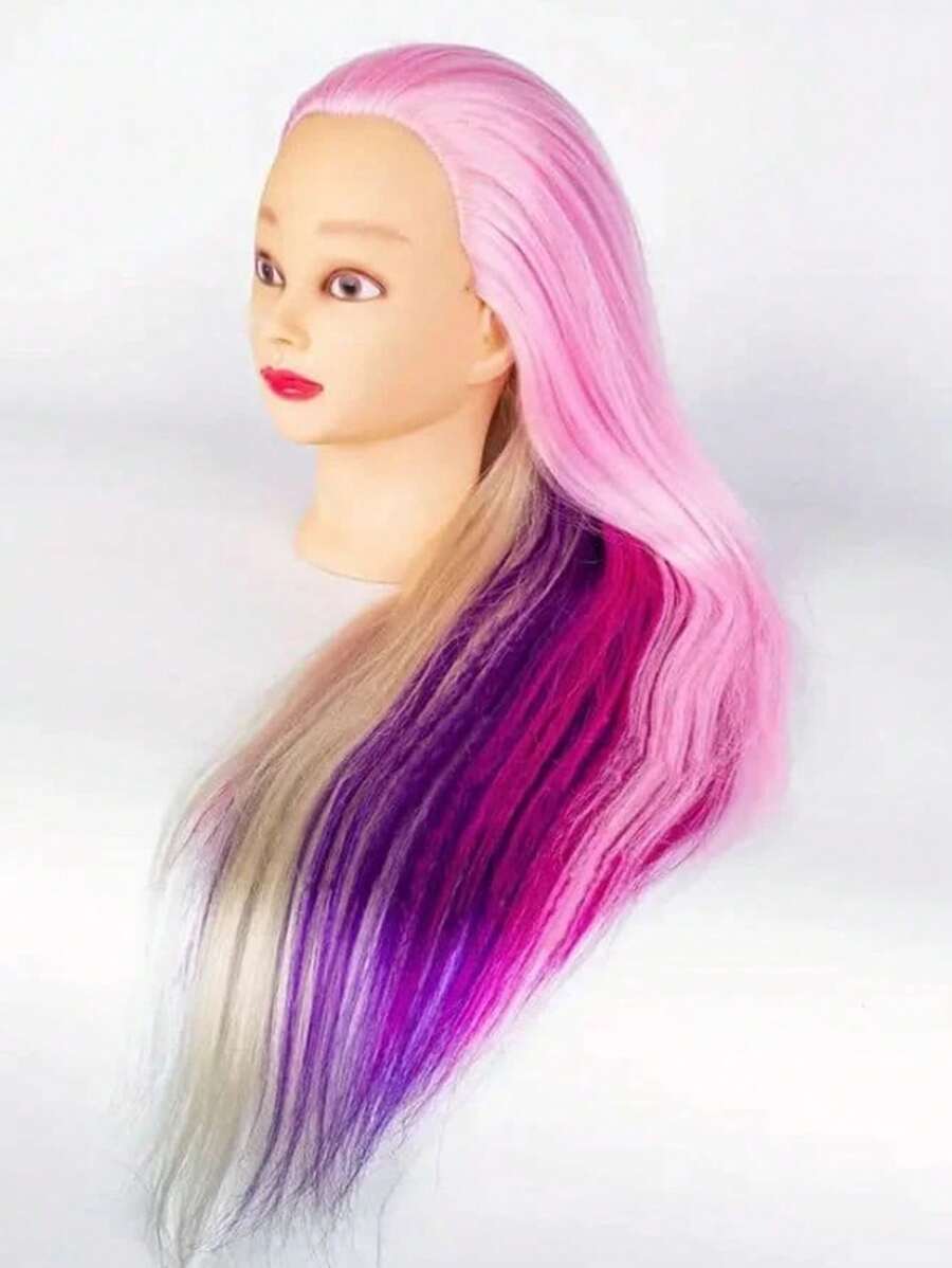 Pink Lovely Doll Head Mannequin With Full Real Hair For Hairdressing Practice And Display - Pink - View 1