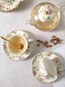 1pc High-End And Elegant Ceramic Coffee Cup And Saucer, Simple And Fresh Style, Ideal For Home And Flower Tea