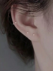 4 件/套全新 925 纯银耳环，适合穿耳洞，纯银睡眠耳环，随时佩戴，用于耳洞护理 - 復古銀色 - 查看 2
