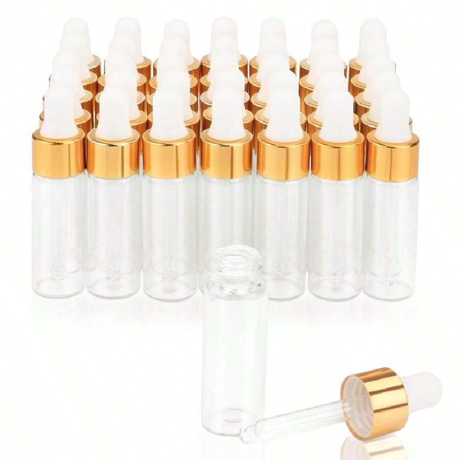 100pcs,3ml/5ml Clear Glass Dropper Bottle,Empty Glass Sample Vials With Glass Eye Dropper For DIY Aromatherapy Essential Oils Travel Perfume Container Liquid Sample Blends -Free Dropper And Funnel Included - Clear - View 1
