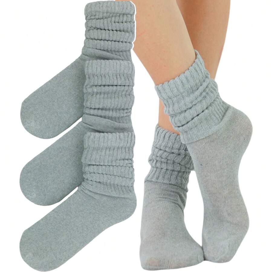 ToBeInStyle Pack Of 3 Of Colorful Unisex Fashion Slouch Socks - Heather Grey - View 1