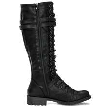 Women's Knee High Riding Boot Lace Up Boot Fashionable Buckle Wide Calf Knee High Boots Combat Boot - màu đen - Xem 2