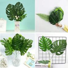 10/20 pièces 33,9 cm Fausses feuilles de palmier tropical avec tiges, plante tropicale artificielle, imitation de feuilles de Monstera, décorations de fête hawaïenne luau, Saint-Valentin, cadeau