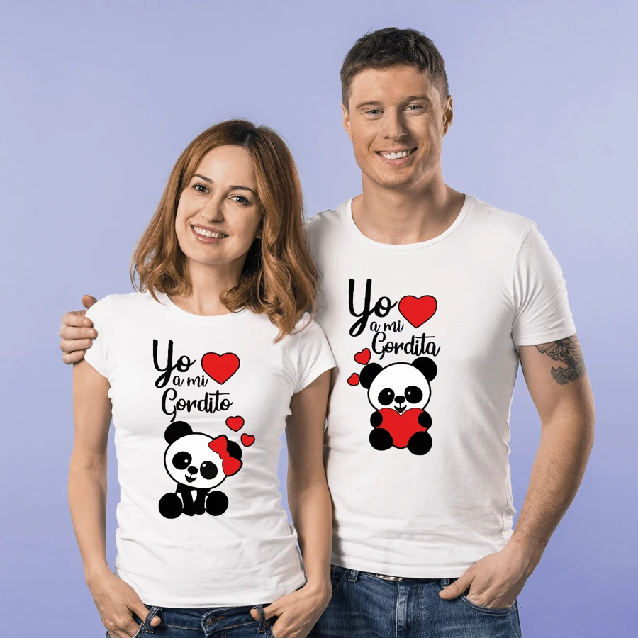 Playeras San Valentín. Set de dos Playeras "Panditas, Amo a Mi Gordito". Dia del amor y la amistad. Para regalar. Pareja.  Amiga. Amigos. Novio. Novia. - Blanco - Ver 1