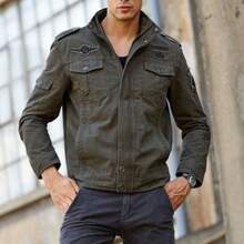 Military Style Zipper Jacket For Men - Army Green - View 1