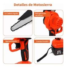 Mini Motosierra Inalambrica de Mano Portatil con 3 Cadenas 2 Baterias Recargables de 21 V 1 A 1200 W Boton de Seguridad Luz Led 110 V para Cortar Madera Podar Arboles Sierra Electrica#SHEINbuennoviembre - Naranja - Ver 8