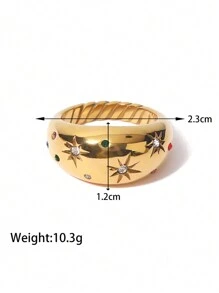 Uworld 1pc Fashionable And Personalized Stainless Steel Star Radiating Texture Closed Ring - Multicolor - View 11