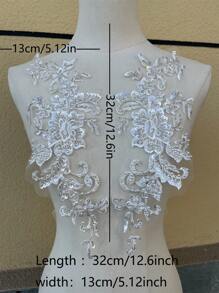 1 Pair Sequin Flower Tassel Wedding Gown Appliques Lace Fabric Embroidered Patches Trims Collar Mesh Sew Patch For Dress DIY Decor Crafts - White - View 2
