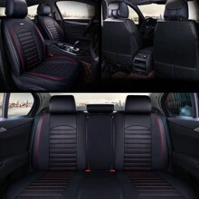 Universal Car Seat Cover Full Set PU Leather 5 Seats Front Rear Seat Cushion - 黑色和紅色 - 查看 4
