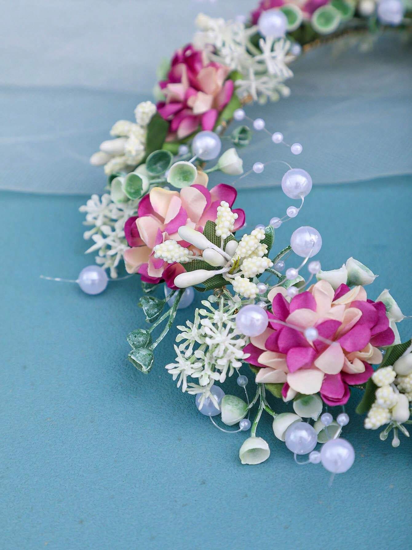 1pc Handmade Bridal Floral Headband, Red Flower Woodland Fairy Princess