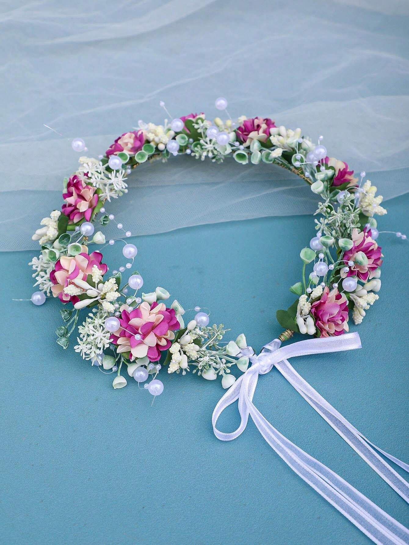 1pc Handmade Bridal Floral Headband, Red Flower Woodland Fairy Princess