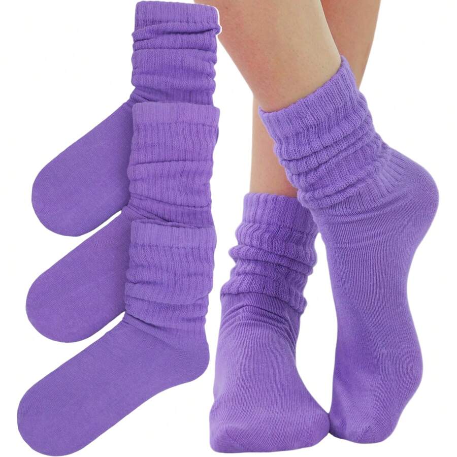 ToBeInStyle Pack Of 3 Of Colorful Unisex Fashion Slouch Socks - Lavender - View 1