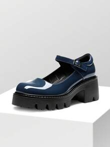 Women's Mary Janes Shoes For Women, Platform Dress Low Heel Chunky Pumps Round Toe Ankle Strap Pumps Shoes Oxfords - Màu xanh hải quân - Xem 2