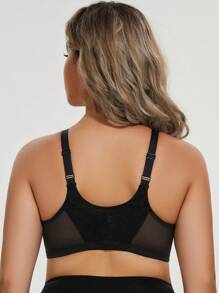 Plus Unlined Floral Lace Underwire Front Closure Bra - Black - View 2