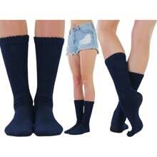 ToBeInStyle Pack Of 3 Of Colorful Unisex Fashion Slouch Socks - Navy - View 3