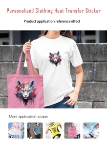 1pc Cool Animal Red Flower Wolf Head Design Diy Iron-On Transfer For Personalized Clothing, T-Shirt - color - View 3