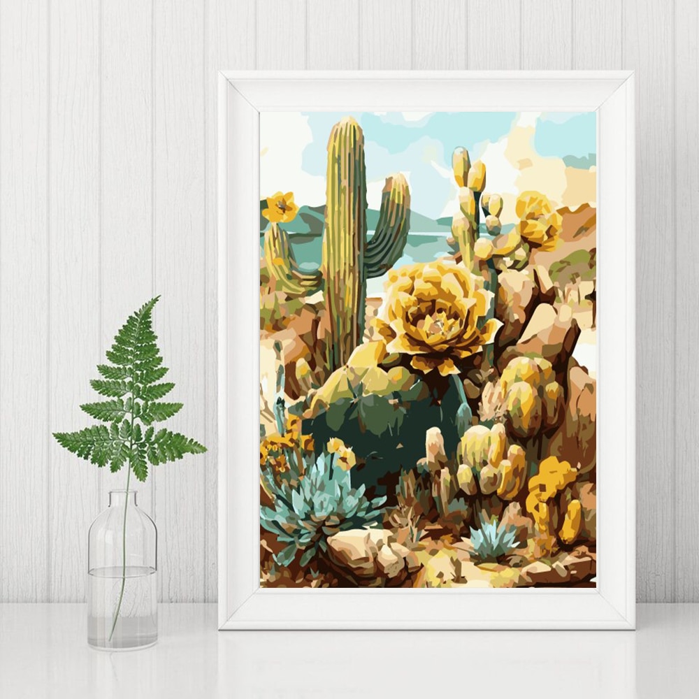 1pc Paint By Number Cactus Floral Drawing On Canvas Flower Picture By
