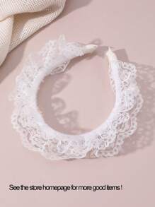 1pc White Lace Headband For Girls Daily Decoration - White - View 6