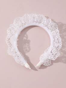 1pc White Lace Headband For Girls Daily Decoration - White - View 2