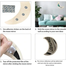 1pc Moon Shaped Mirror Wall Sticker, Beige PMMA Wall Decorative Sticker For Household - Beige - View 8