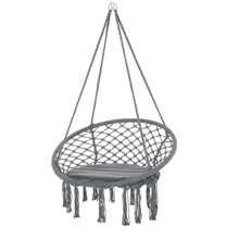 Outsunny Outdoor Cotton-Polyester Blend Macrame Hanging Rope Chair With Cushion, Portable Garden Chair With Fringe Tassels For Patio, Deck, Tree, Grey - Grey - View 5