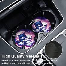 2入組紫色可愛貓咪設計橡膠車用杯墊,創意印花杯墊,男女通用水杯存放,汽車內部裝飾 - 彩色 - 查看 7
