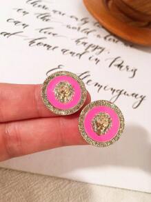 1對時尚高尚的獅頭風格耳環,鋅合金和滴油風格禮物,適用於女士的日常穿著