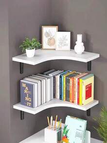 1pc Corner Wall-Mounted Shelf With Triangle Shaped Layered Plate For Living Room, Bedroom Storage - White - View 2