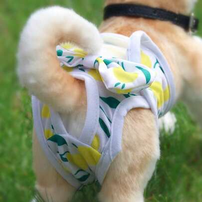 1pc/2pcs Lemon Leaf Floral Bowknot Dog Sanitary Pants, Menstrual Pants For Preventing Harassment, Suitable For Medium And Small Pets
