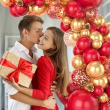 Kit de 100 piezas de arco de globos de color rojo y dorado, kit de guirnalda de globos dorados y rojos, globos metálicos dorados, globos rojos y dorados con confeti para decoraciones del Día de San Valentín, fiestas de cumpleaños con tema rojo, bodas, Navidad - Rojo - Ver 4