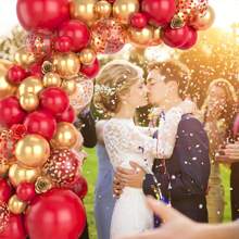 Kit de 100 piezas de arco de globos de color rojo y dorado, kit de guirnalda de globos dorados y rojos, globos metálicos dorados, globos rojos y dorados con confeti para decoraciones del Día de San Valentín, fiestas de cumpleaños con tema rojo, bodas, Navidad - Rojo - Ver 6