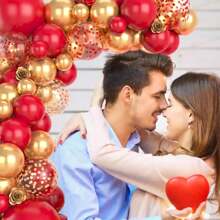 Kit de 100 piezas de arco de globos de color rojo y dorado, kit de guirnalda de globos dorados y rojos, globos metálicos dorados, globos rojos y dorados con confeti para decoraciones del Día de San Valentín, fiestas de cumpleaños con tema rojo, bodas, Navidad - Rojo - Ver 2